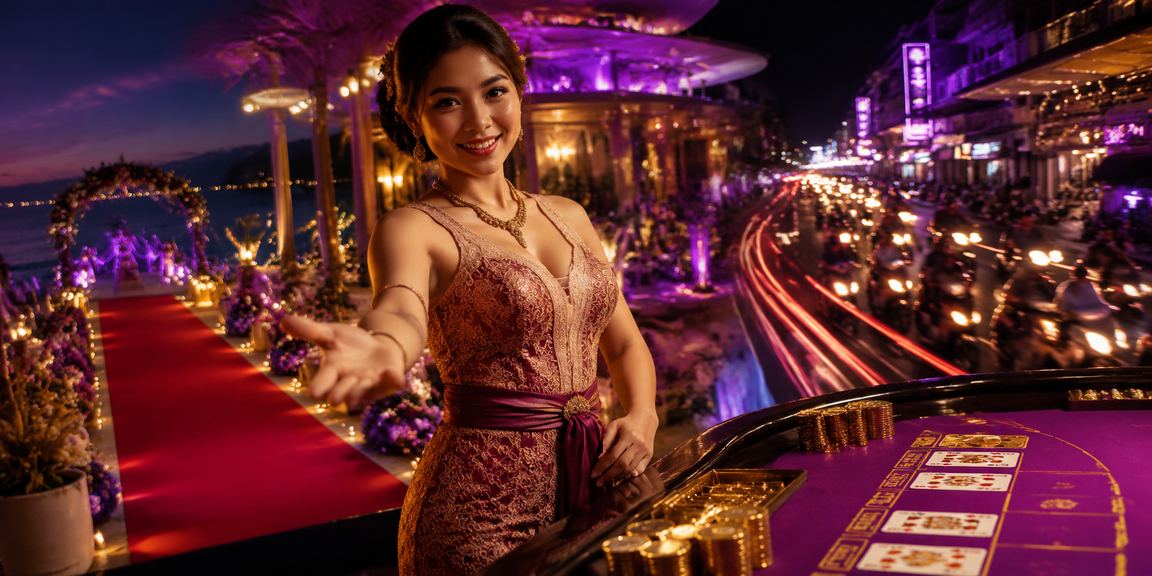 Suasana taruhan neon autentik di kasino malam